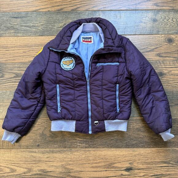 Vintage Levi’s USHGA Hang Gliding Jacket USA Made 70s 80s Plum Blue Puffer 12 - Picture 1 of 13